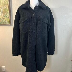 Style & Co Black Sherpa Teddy Shacket Oversized Cozy Button‎ Coat - Size M